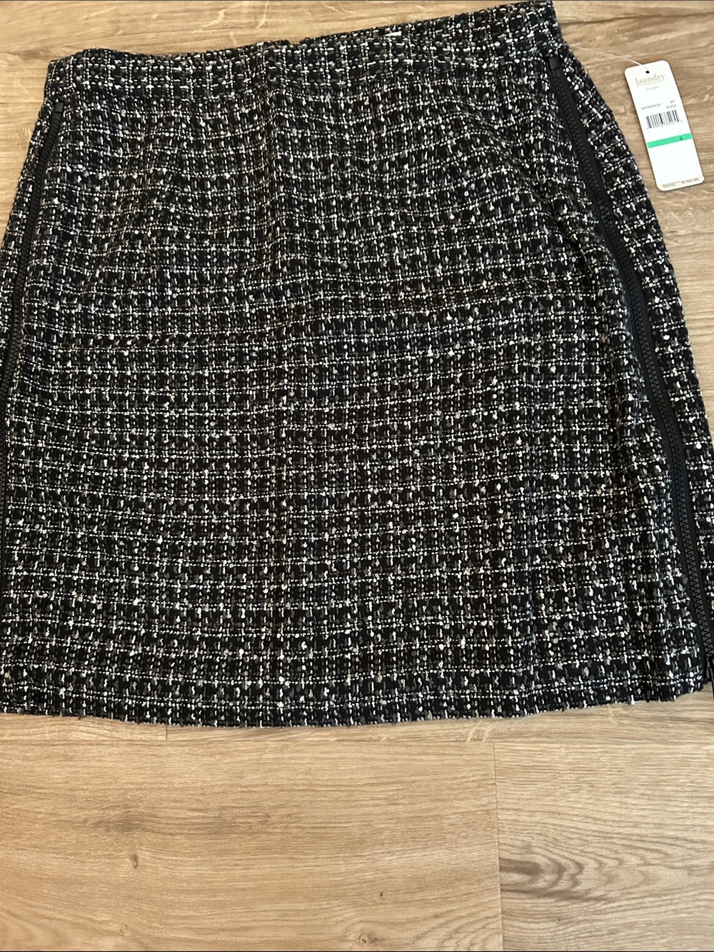 Laundry Black & White Tweed A-Line Skirt with Zip Detail